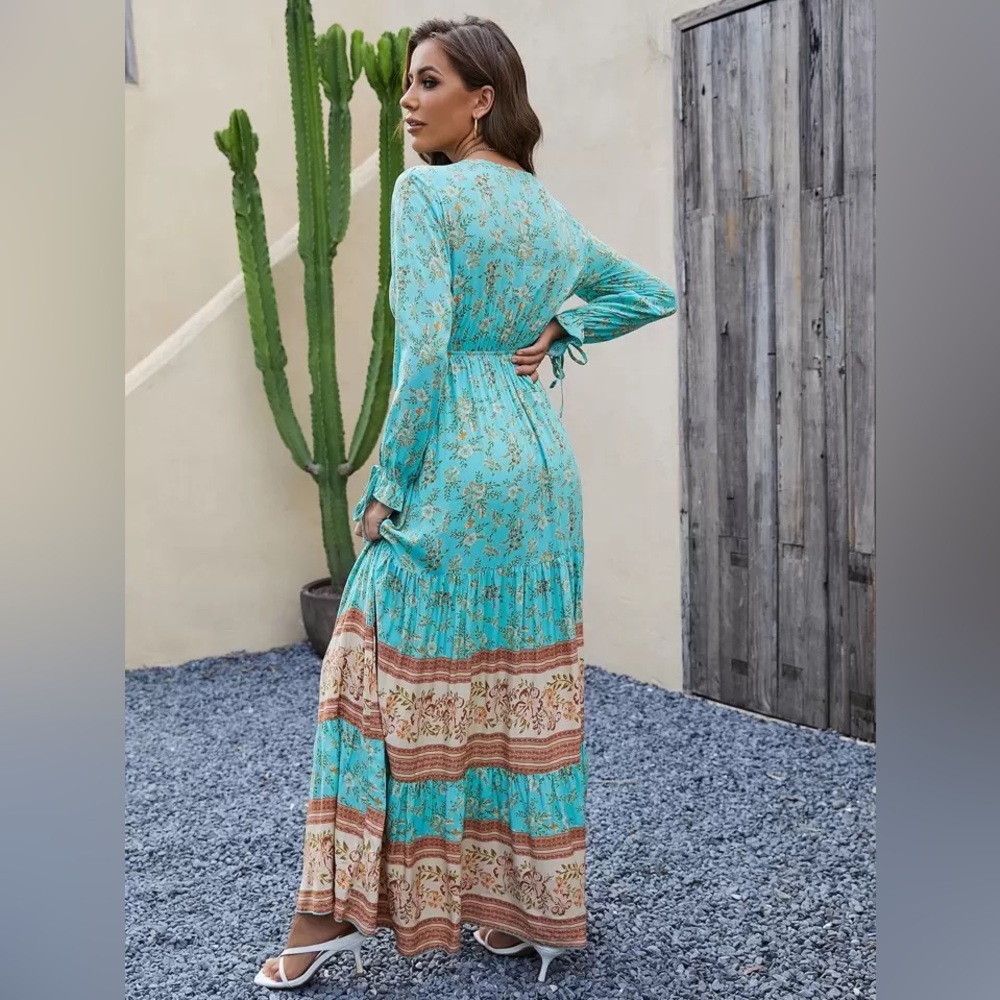 SHEIN Floral Long Sleeve Maxi Dress in Blue and Purple - Picture 3 of 7